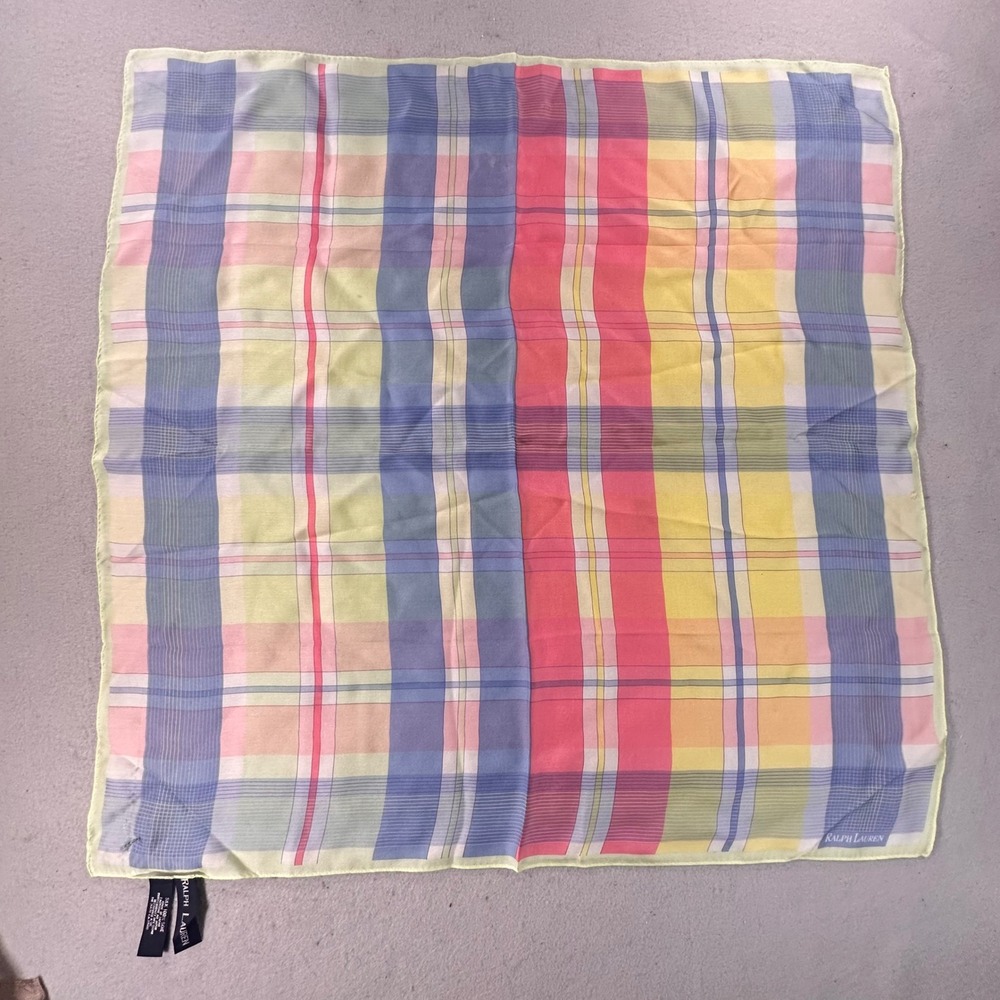 Ralph Lauren Silk Scarf Multi Color Plaid Made in Japan 24x245 pocket square